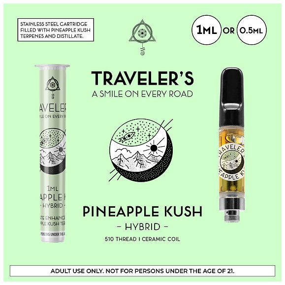 Traveler’s® Classic Vape Cartridges 1ml - Pineapple Kush (Hybrid)